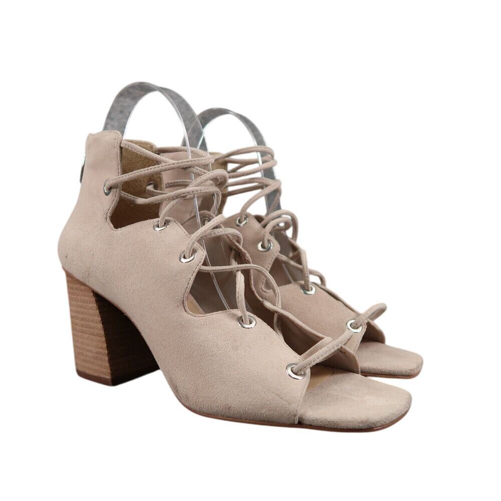 Vince Camuto Shoes Women 7 Sandal Block Heel Leather Nahara Corset Fashion Beige
